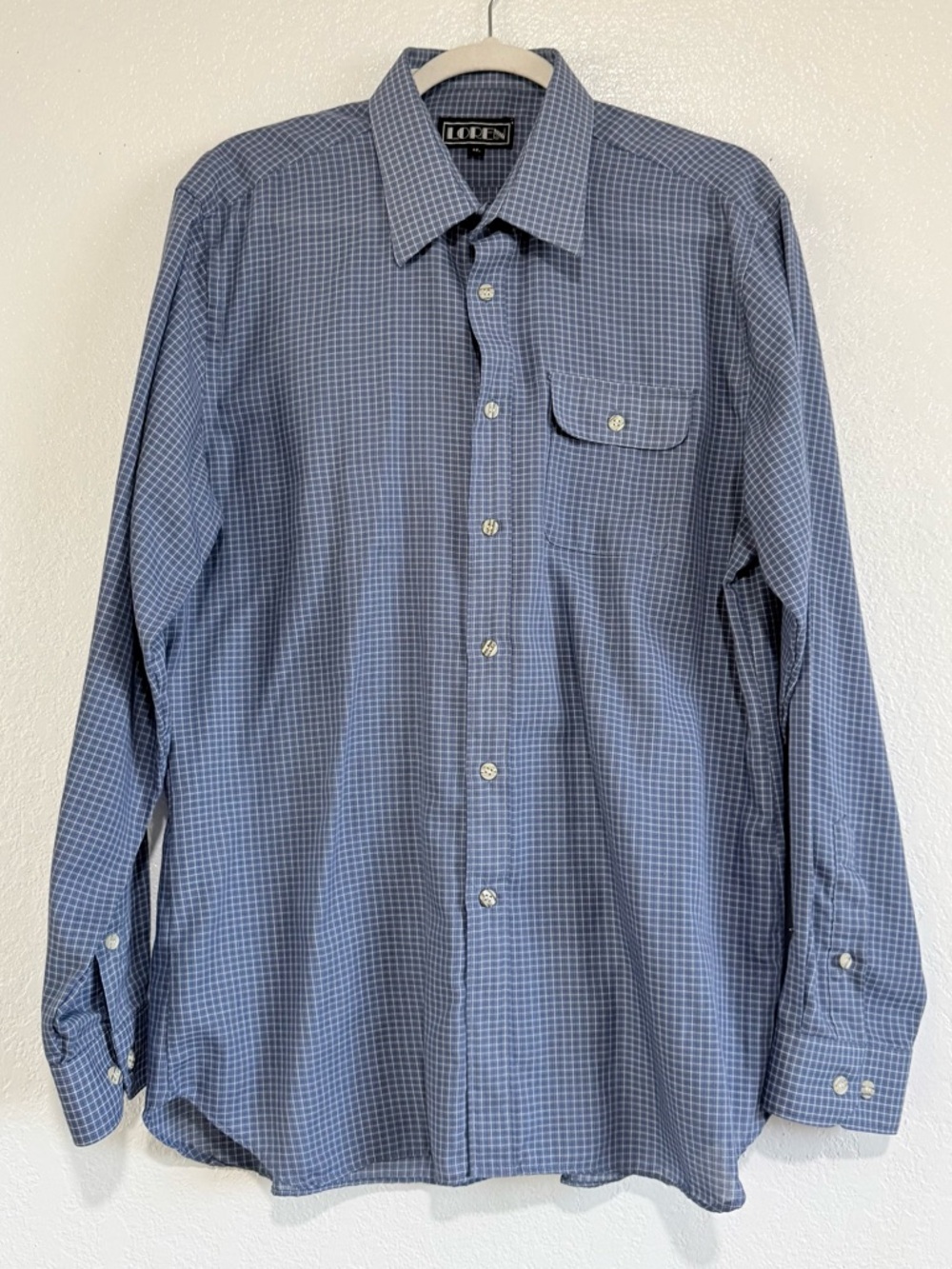Men’s Vintage Loren Brand 80’s-90’s Workwear Casual Button Down Blue Plaid XL
